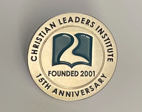 15th Anniversary vintage pin with Christian Leaders design