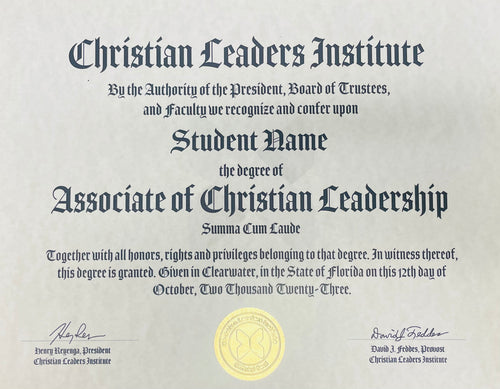 Associate of Christian Leadership Degree $30.00