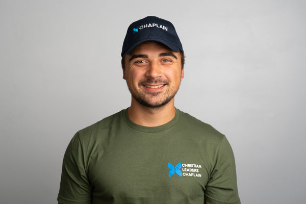 Chaplain hat with bold CHAPLAIN text