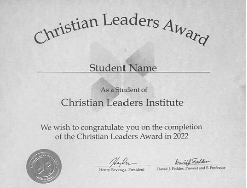Christian Leaders Connection Award certificate plaque