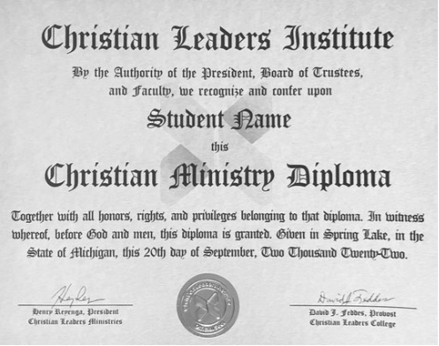 Commissioned Pastoral Diploma certificate document