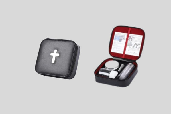 Portable communion set with imitation leather case