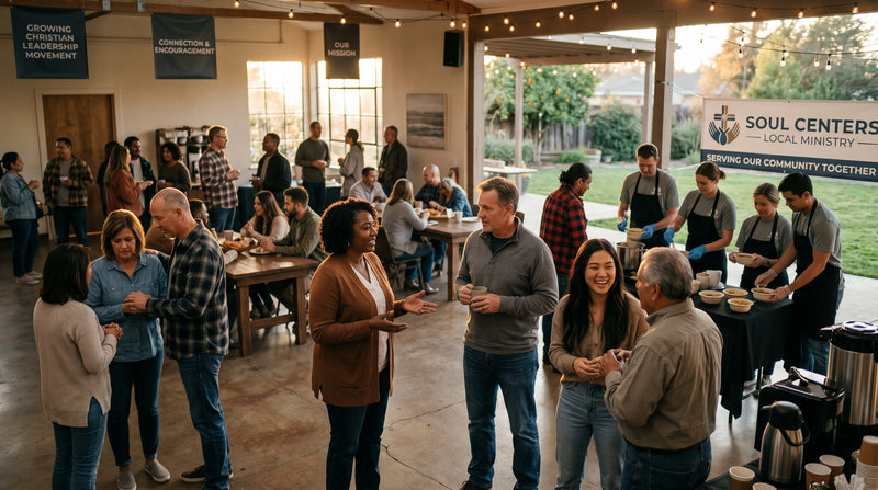 Group of people gathered in a community center for an event.