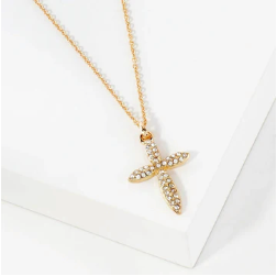 Small cross pendant necklace with crystal pavé detailing