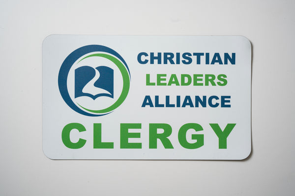 Reusable clergy bumper sticker with Christian Leaders design