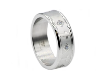Men’s stainless steel cross band ring with cubic zirconia accents