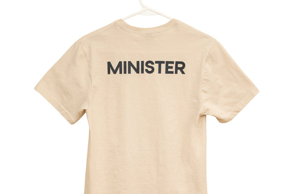 Minister T-shirt with MINISTER text on back and Christian Leaders logo