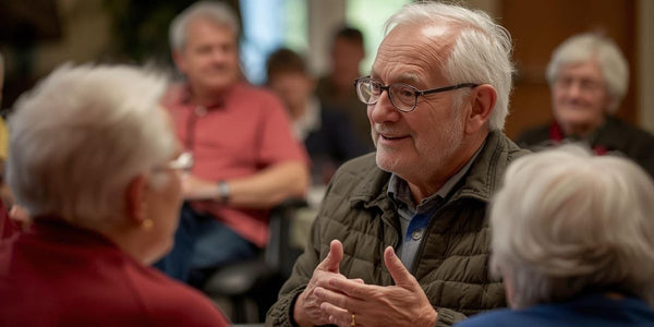 Ordained field lay minister speaking with a small group in a community setting
