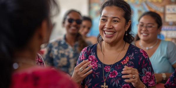 Ordained licensed minister speaking with a group in a community setting