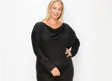 Plus size draped neck long sleeve dress women’s apparel
