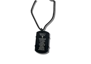 Prayer of Serenity dog tag necklace with engraved prayer on metal pendant and chain