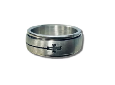 Christian cross spinner ring with rotating cross on band