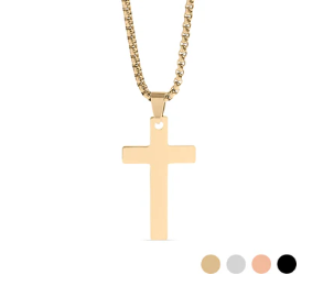 Stainless steel cross pendant on a box chain necklace