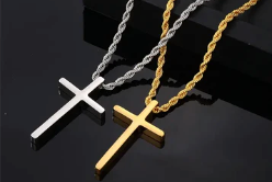 Stainless steel cross necklace with a simple polished finish on a chain