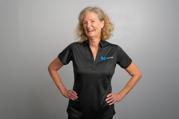 Women’s Chaplain polo shirt with embroidered CHAPLAIN text
