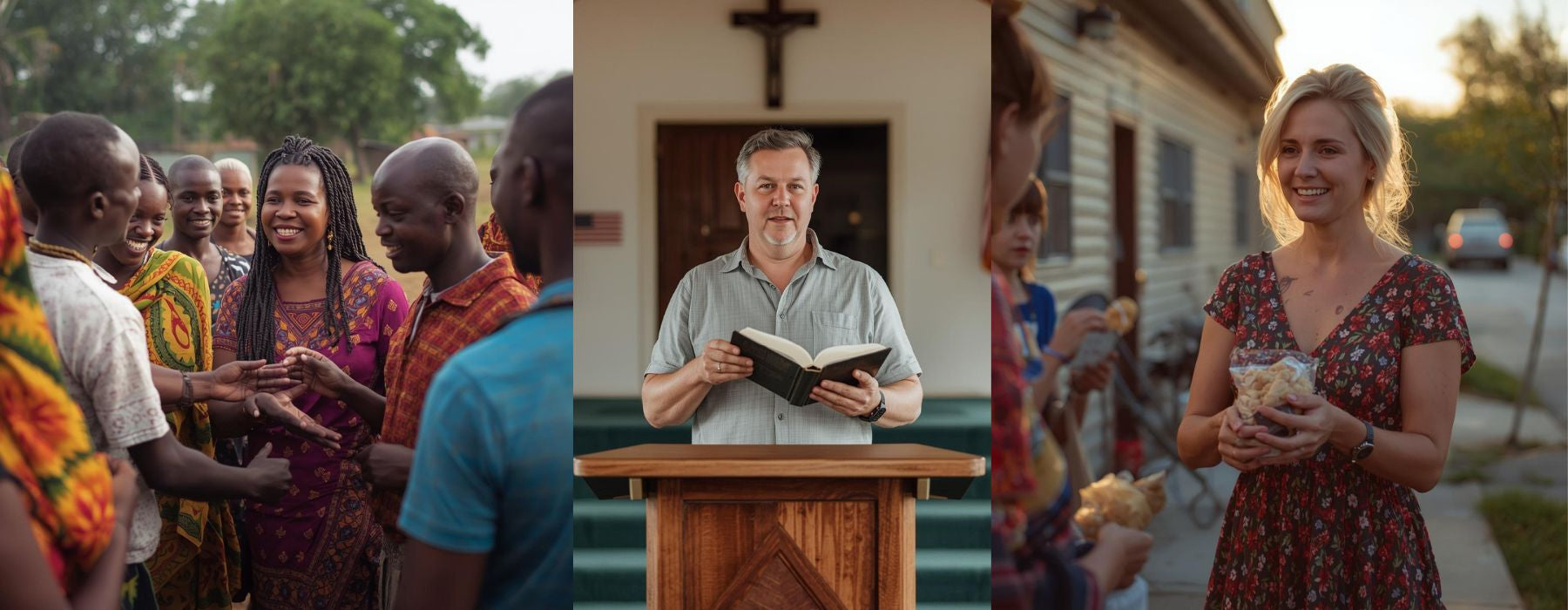 Christian leaders and community members gathered in fellowship, representing global ministry, teaching, and service.