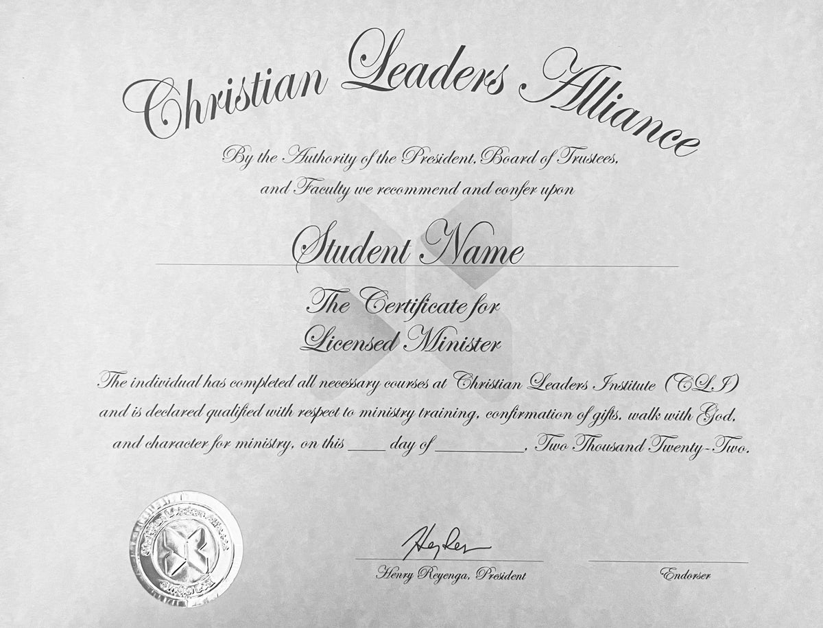 Ordained Minister Ordination Certificate – Christian Leaders Ministries
